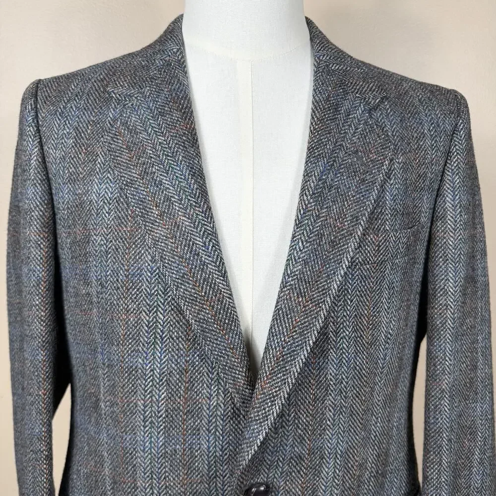 Stafford Wool Tweed Blazer Mens 40S Gray Windowpane Sport Coat Made in England